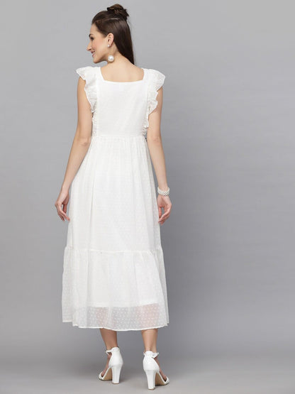 Jacquard Butti Square Neck Knee Length Western Dresses for Women
