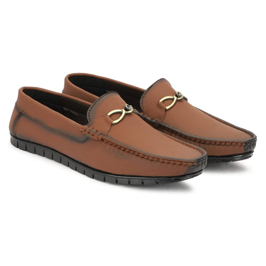 Men's Classic Loafers with Metal Buckle Detail, Black - alphahostel.in