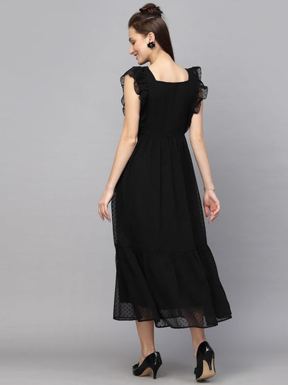 Jacquard Butti Square Neck Knee Length Western Dresses for Women