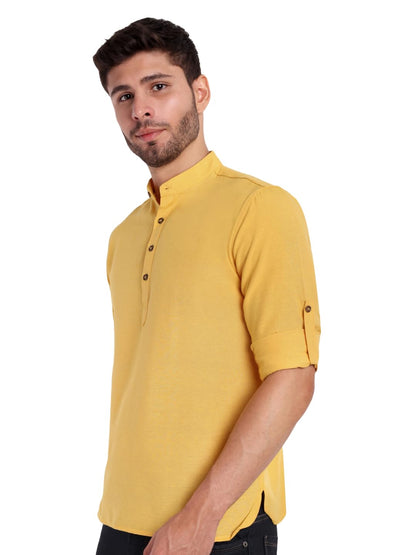 KNIGHT VICTORY Men Solid Cotton Linen Straight Kurta