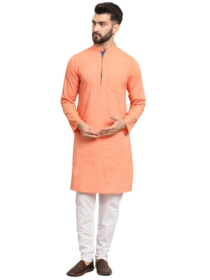 CHIKAN Men's Cotton Regular Striped Knee Lenght Kurta