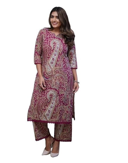 Nermosa Women Viscose Printed Straight Kurta Pant Set