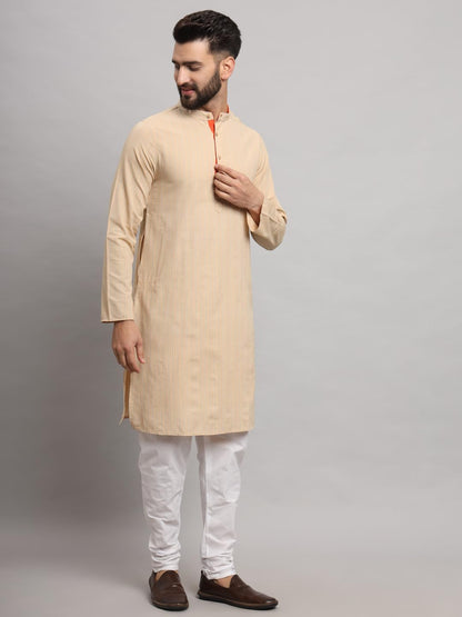 CHIKAN Men's Cotton Regular Striped Knee Lenght Kurta