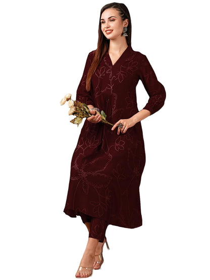 Women's Rayon Viscose Printed A-Line Kurta with Pant