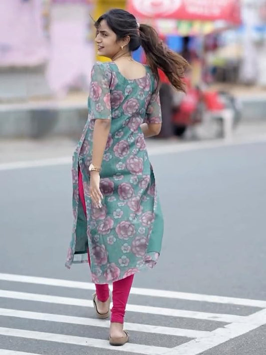 Sun Fashion Women's Chanderi Stitched Printed Kurti