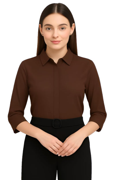 PRIASE B Women's Formal Shirt – 3/4 Sleeve Slim Fit Solid