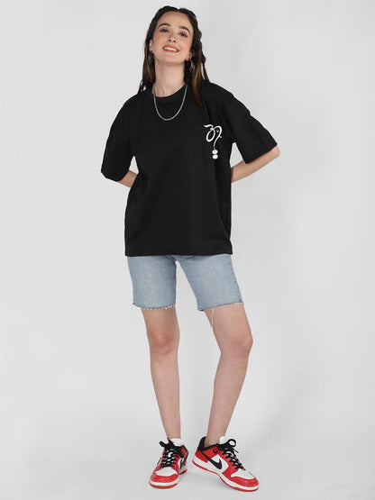 CHKOKKO Women's Polyester Oversized Fit Oversized Round Neck Drop Shoulder Printed T-Shirt