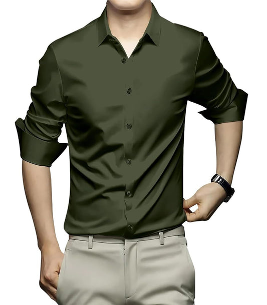 DEELMO Men's Stylish Solid Satin Casual Shirt for Men