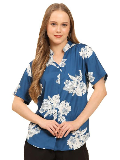 Trendy Queen Printed Straight Mandarin Neck Shirt