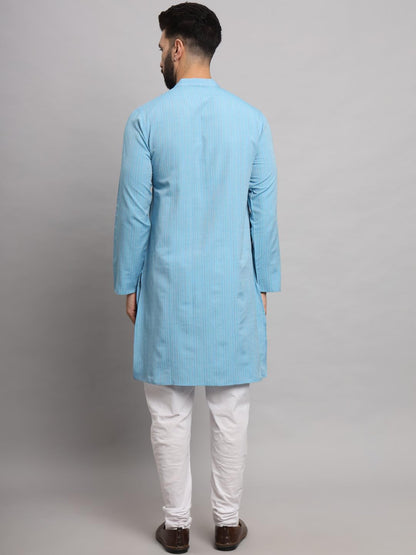 CHIKAN Men's Cotton Regular Striped Knee Lenght Kurta