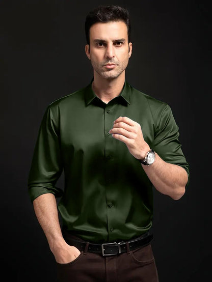 IndoPrimo Men's Stylish Solid Satin Casual Shirt