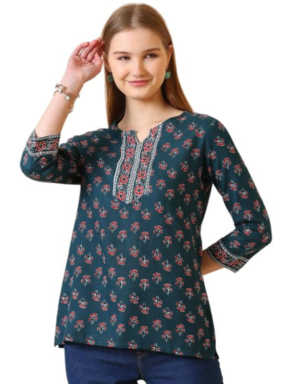 Women Rayon Floral Printed Short Kurta