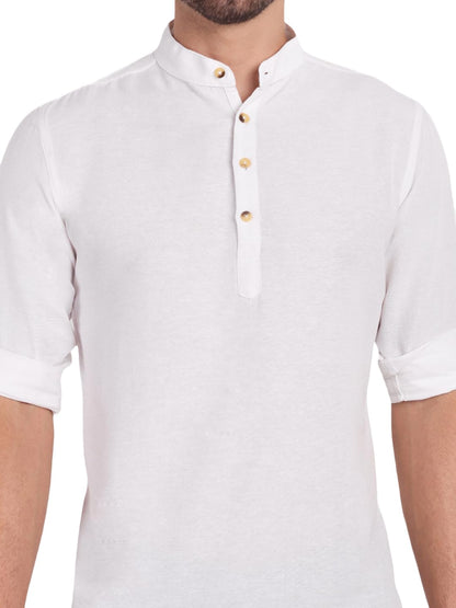 KNIGHT VICTORY Men Solid Cotton Linen Straight Kurta