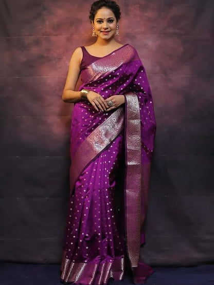 Women's  Cotton Silk Woven Saree with  Blouse Material