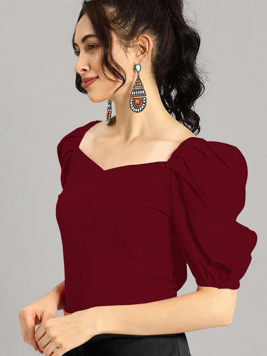 Dream Beauty Fashion Women's Puff/Baloon Sleeves V-Neck Casual Top (Top-MG-1)