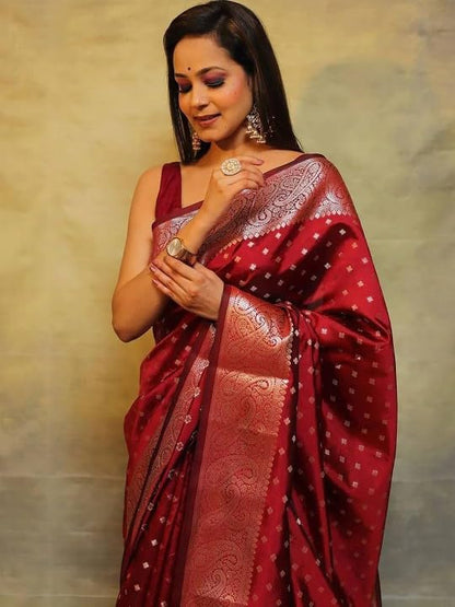 Women's  Cotton Silk Woven Saree with  Blouse Material
