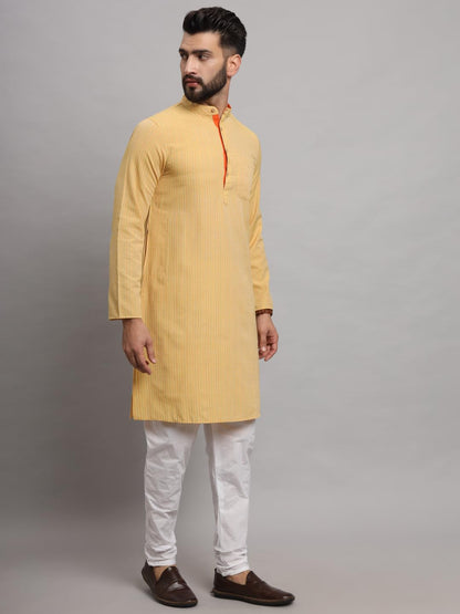 CHIKAN Men's Cotton Regular Striped Knee Lenght Kurta