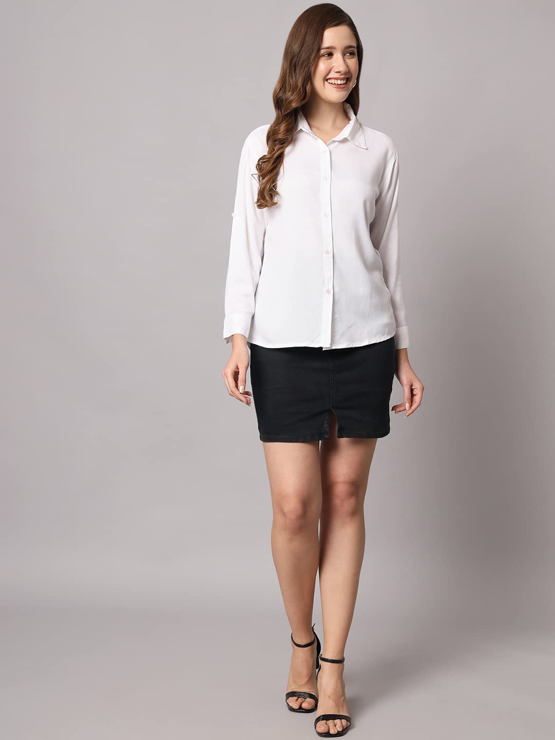 FUNDAY FASHION Women's Rayon Blend Regular Fit Solid Casual/Formal Button Shirt