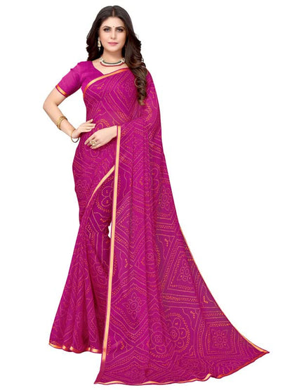 SIRIL Women's Chiffon Printed Saree with Blouse Piece