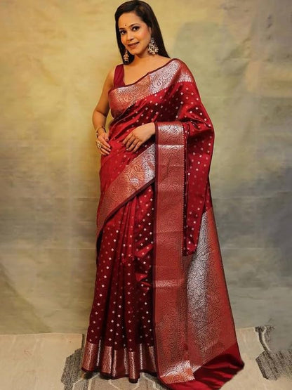 Women's  Cotton Silk Woven Saree with  Blouse Material