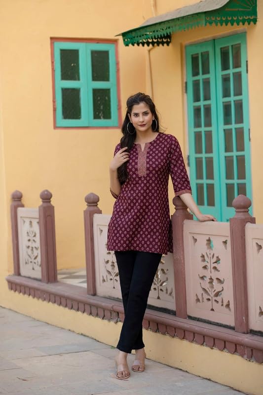 ALENJAN Floral Print Rayon Kurta for Women