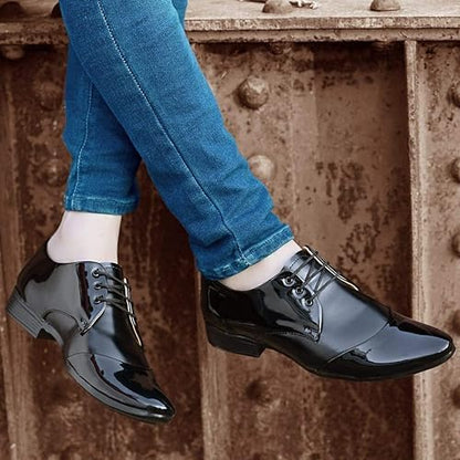 DE LOYON Men's Patent Leather Derby Formal Shoes - alphahostel.in