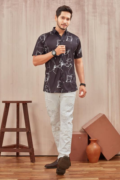 MART Men's Printed Lycra Half Sleeve Shirt Fashionable