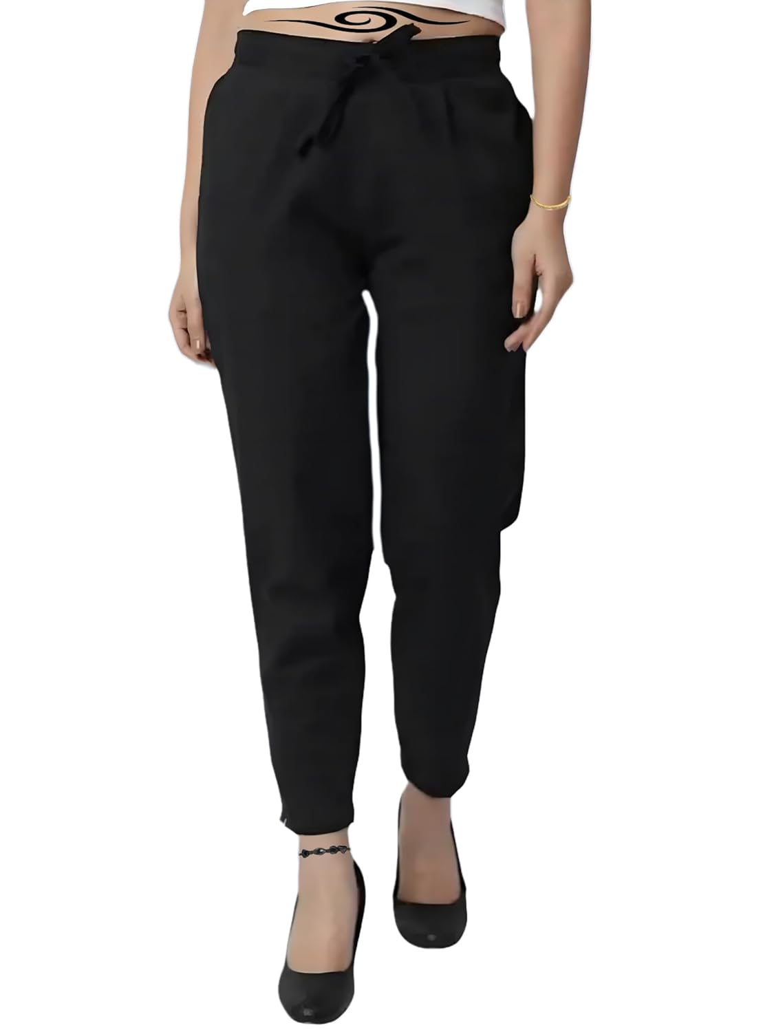 Women's Cotton Relaxed Fit Trousers, Plain Pattern