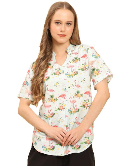 Trendy Queen Printed Straight Mandarin Neck Shirt