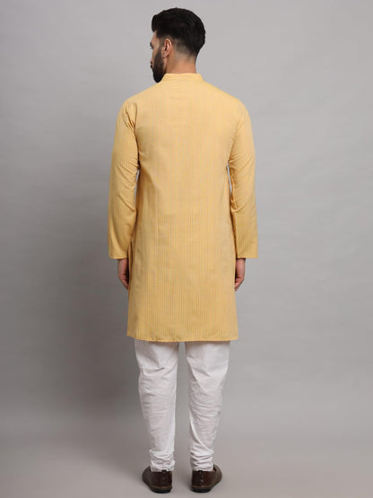 CHIKAN Men's Cotton Regular Striped Knee Lenght Kurta
