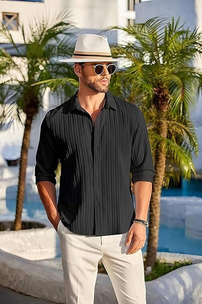 Lecowr Polyester Casual Self Design Shirt | Long Sleeves