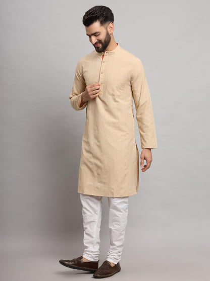 CHIKAN Men's Cotton Regular Striped Knee Lenght Kurta