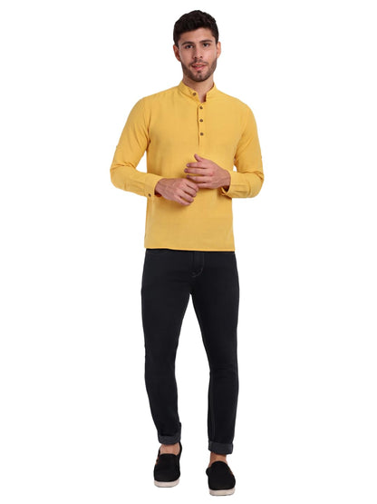 KNIGHT VICTORY Men Solid Cotton Linen Straight Kurta