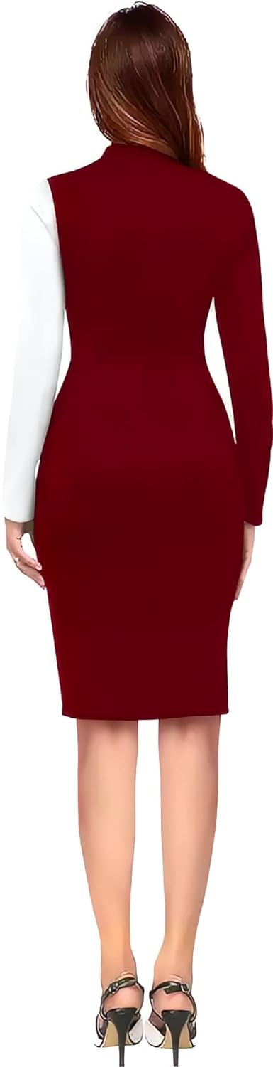 ZELZIS Women Polyester Colourblock Western Bodycon One Piece Dress (Classic Coller with Comfortable Belt)