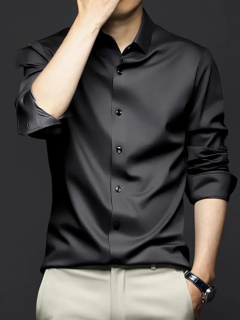 IndoPrimo Men's Stylish Solid Satin Casual Shirt