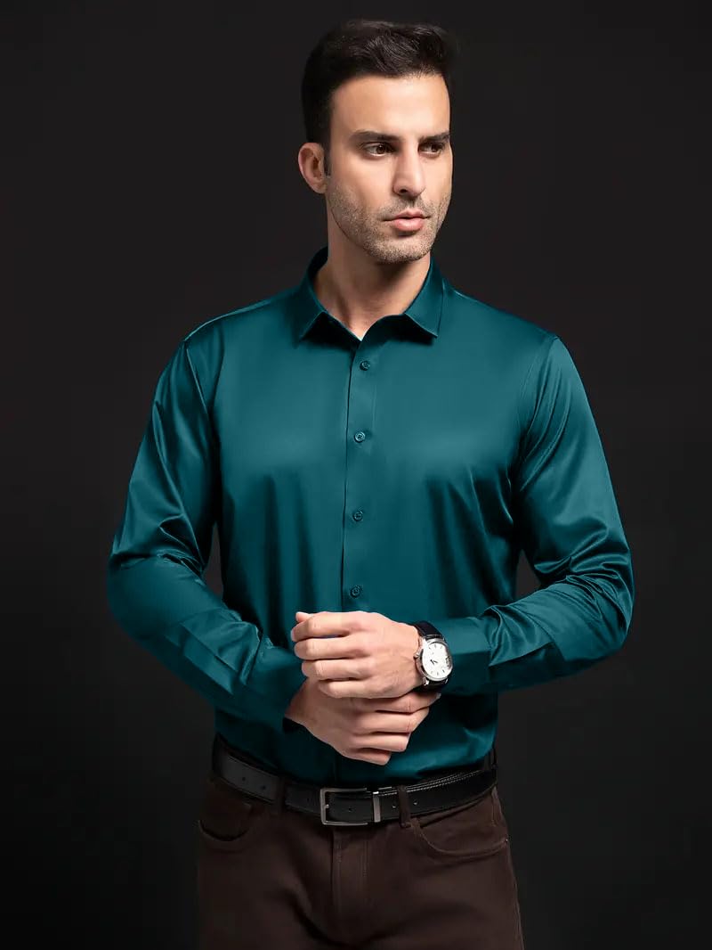IndoPrimo Men's Stylish Solid Satin Casual Shirt