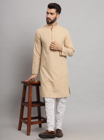 CHIKAN Men's Cotton Regular Striped Knee Lenght Kurta