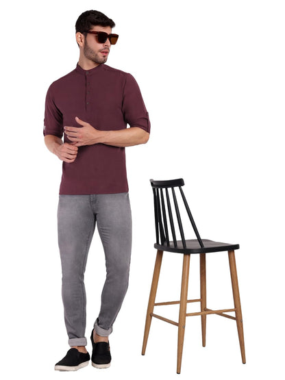 KNIGHT VICTORY Men Solid Cotton Linen Straight Kurta