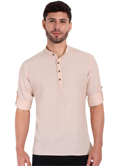 KNIGHT VICTORY Men Solid Cotton Linen Straight Kurta