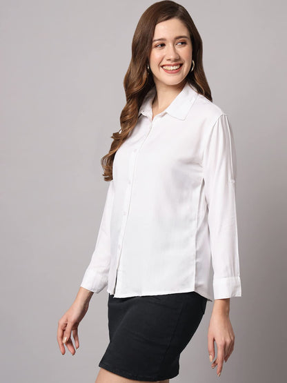 FUNDAY FASHION Women's Rayon Blend Regular Fit Solid Casual/Formal Button Shirt
