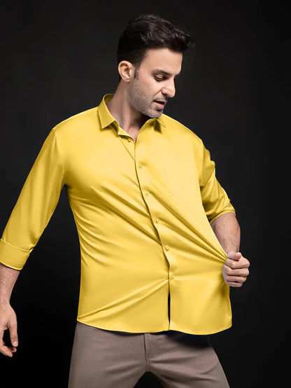 IndoPrimo Men's Stylish Solid Satin Casual Shirt