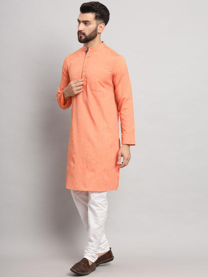 CHIKAN Men's Cotton Regular Striped Knee Lenght Kurta