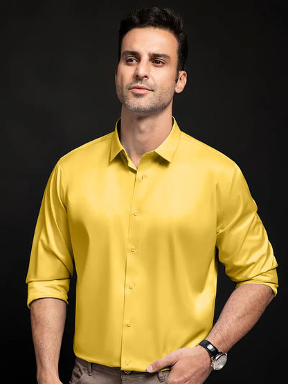 IndoPrimo Men's Stylish Solid Satin Casual Shirt