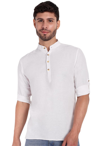 KNIGHT VICTORY Men Solid Cotton Linen Straight Kurta