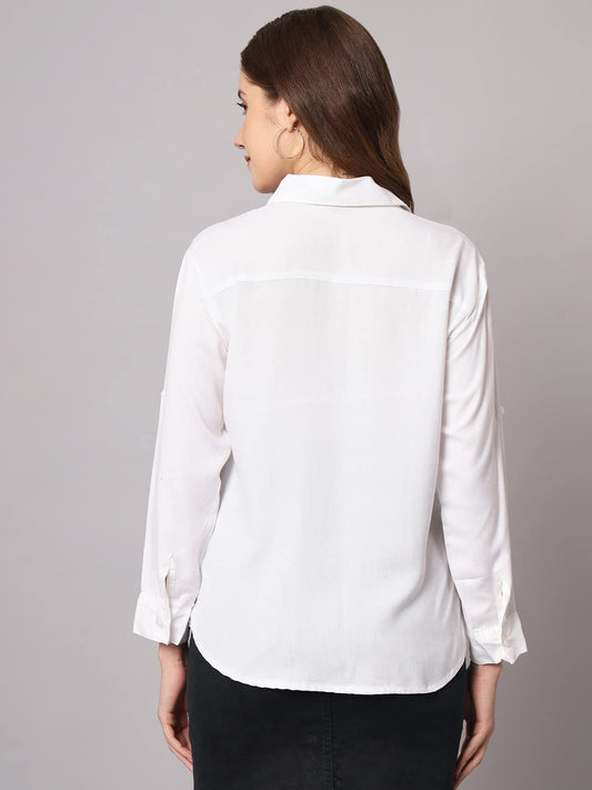 FUNDAY FASHION Women's Rayon Blend Regular Fit Solid Casual/Formal Button Shirt