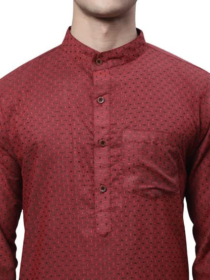 Aarsha Red Printed Cotton Men's Long Kurta