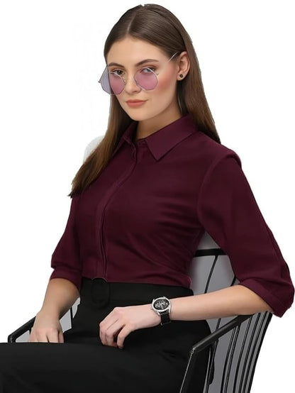 PRIASE B Women's Formal Shirt – 3/4 Sleeve Slim Fit Solid