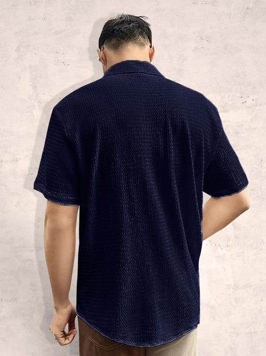 Pinkmint Popcorn Shirt for Men Soild Slim Fit Sleeve