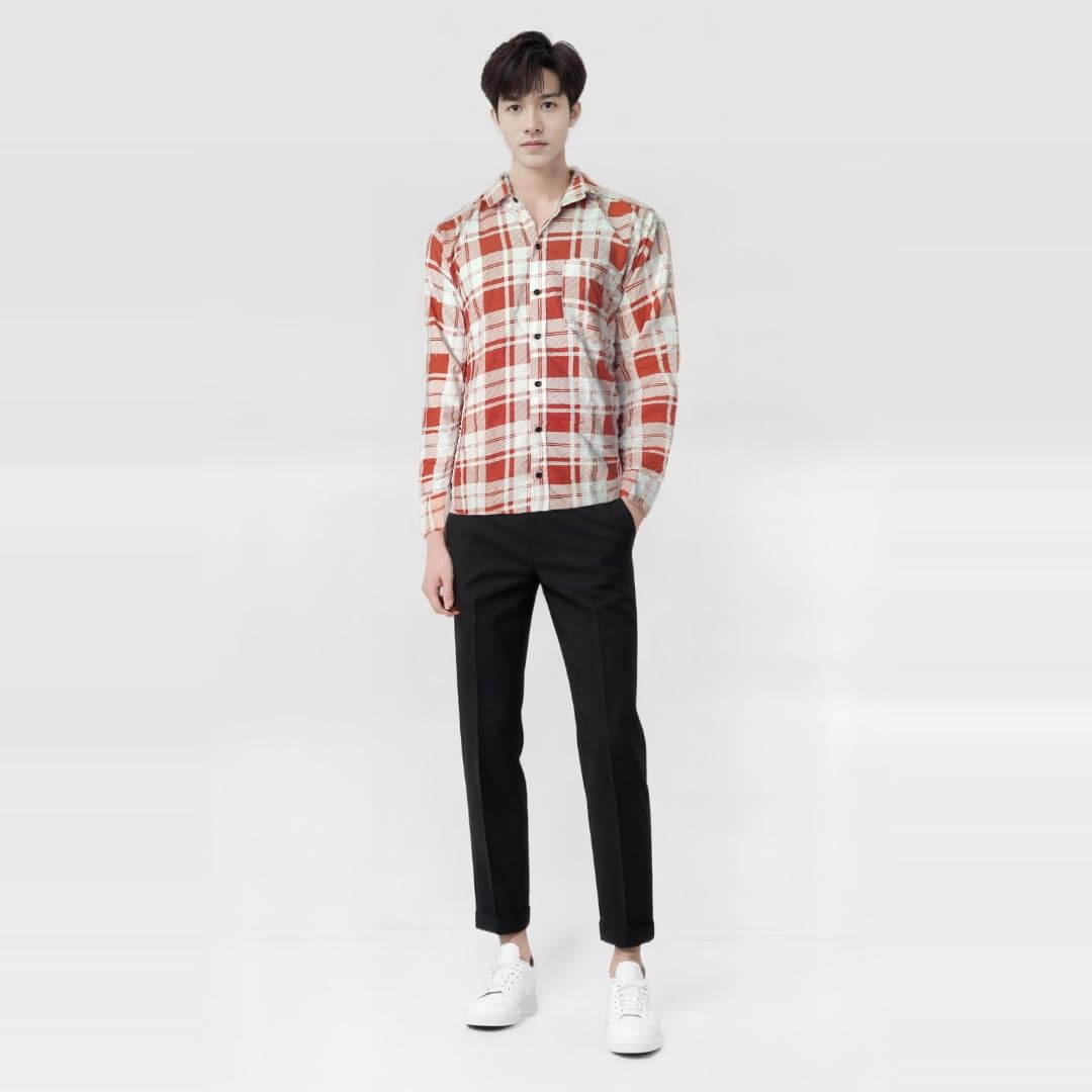 Classic Plaid Button-Down Shirt, Long Check Pattern