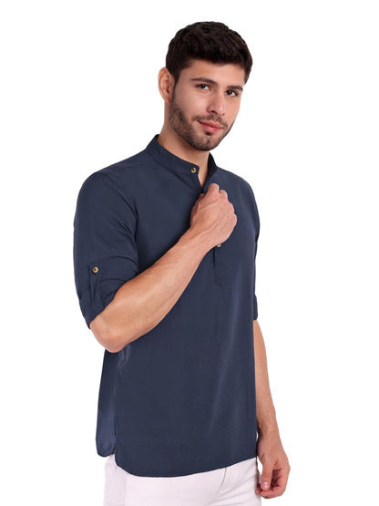 KNIGHT VICTORY Men Solid Cotton Linen Straight Kurta